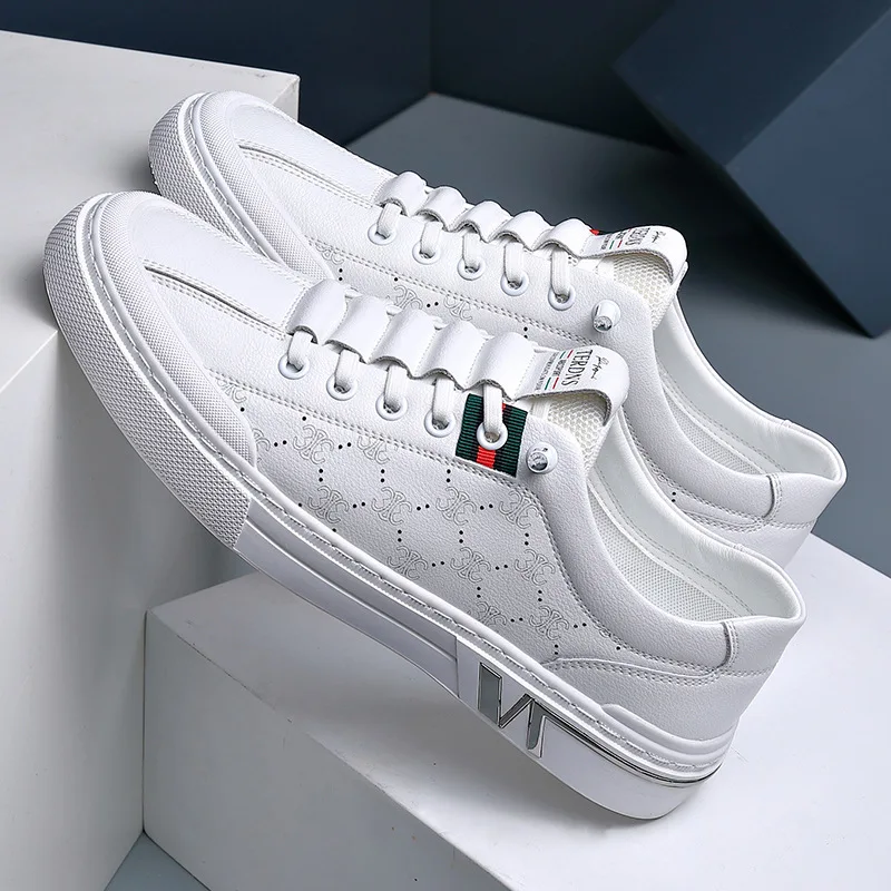 

Men Genuine Leather Casual Shoes Autumn Fashion Print Flats Skateboard Shoes Man Cow Leather Sneakers