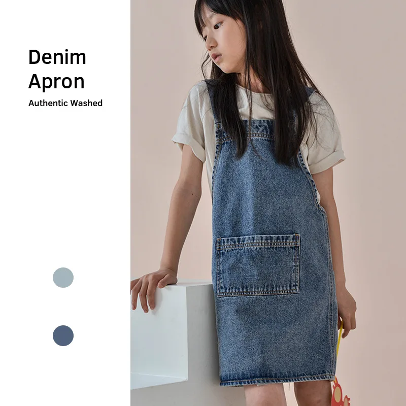 

Children Apron Canvas Denim Apron Girls Boys Draw Pictures Have Meals Parent-child Interaction Antifouling Fashion Bib Wholesale