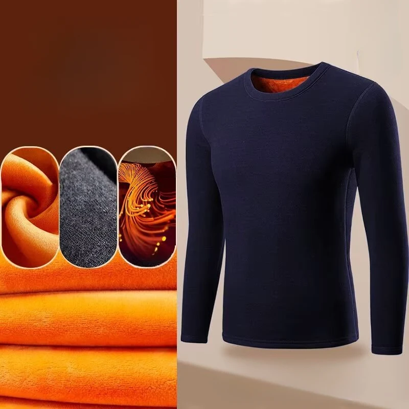 Мужское термобелье утепленная однотонная футболка с круглым вырезом флисовые