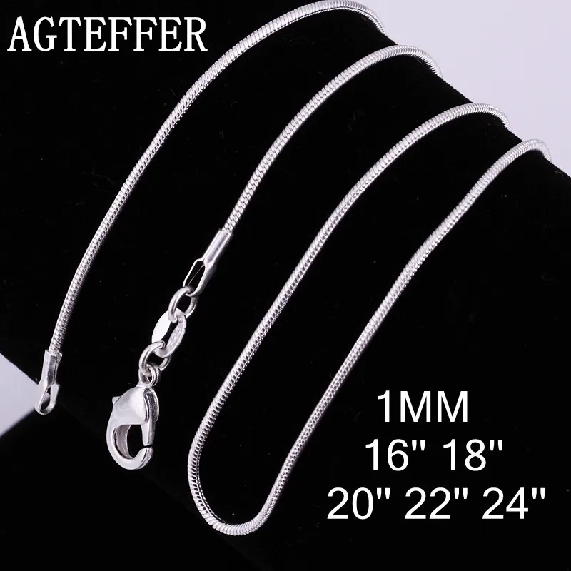 

AGTEFFER Wholesale Price 925 Sterling Silver 16/18/20/22/24/26/28/30 Inch 1mm Snake Chain Women Fashion Jewelry Silver Necklaces
