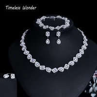Timeless Wonder Stunning Zirconia Wedding Jewelry Sets for Women Geo Necklace Earrings Bracelet Ring Top Bride Gift Gothic 4133