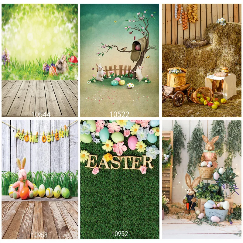 

Spring Easter Photography Backdrop Rabbit Flowers Eggs Wood Board Photo Background Studio Props 200210 JHF-03