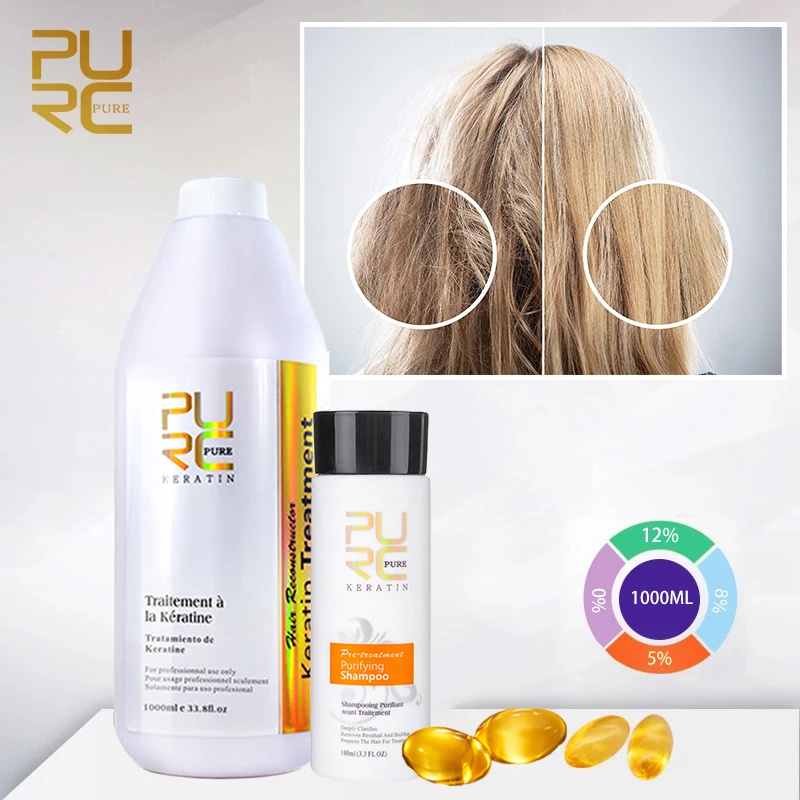 

PURC 2 Pcs Brazilian Keratin Straightening Set Hair Smoothing Keratin Curly Frizzy Treatment And Purifying Shampoo Hair Care