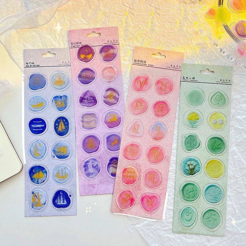 

Color Retro Dripping Glue Seal Stickers Fire Paint Blingbling Envelope Sealing Paste Stationery Decorative Sticker Waterproof