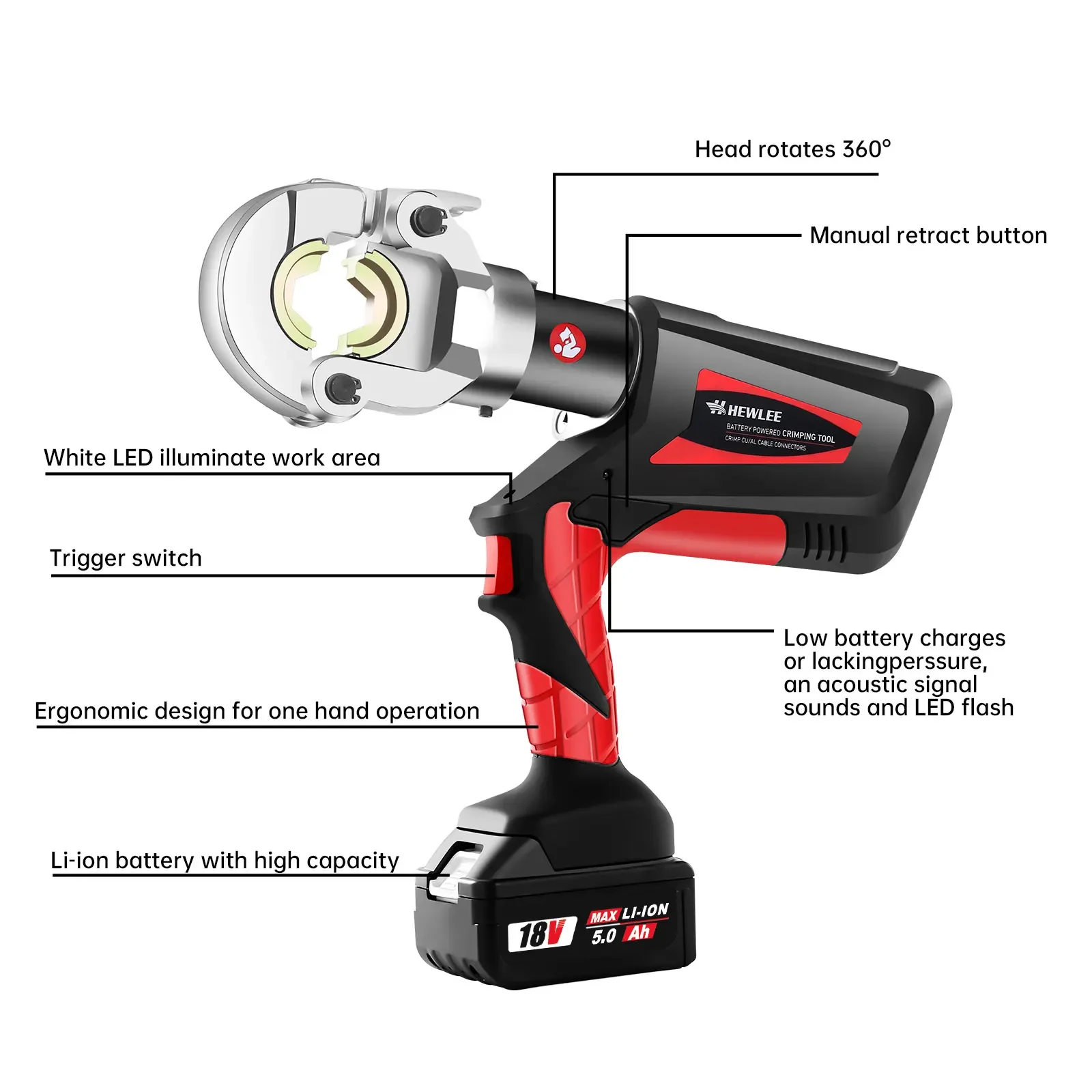 Электрические гидравлические клещи HEWLEE HL-300B для обжима медных и алюминиевых