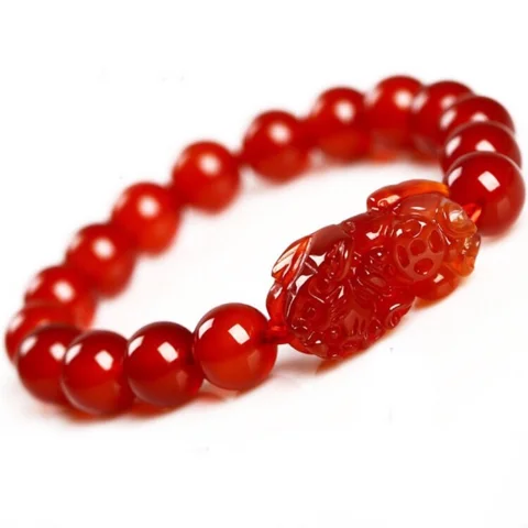 

New Natural Red Agate Fox Pixiu Bracelet Diy Handmade Design Bring Health Wealth Lucky Women Jade Beads Jewelry Female