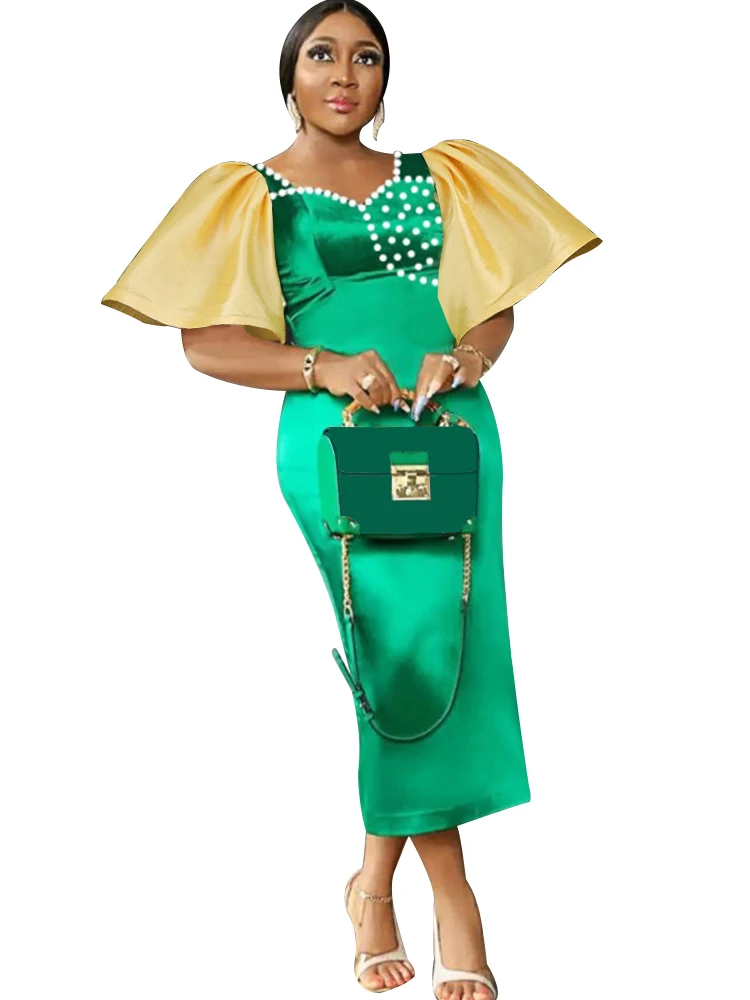 

Женское винтажное платье-футляр, Длинное Элегантное платье составного кроя с расклешенными рукавами и бусинами, лето 2022