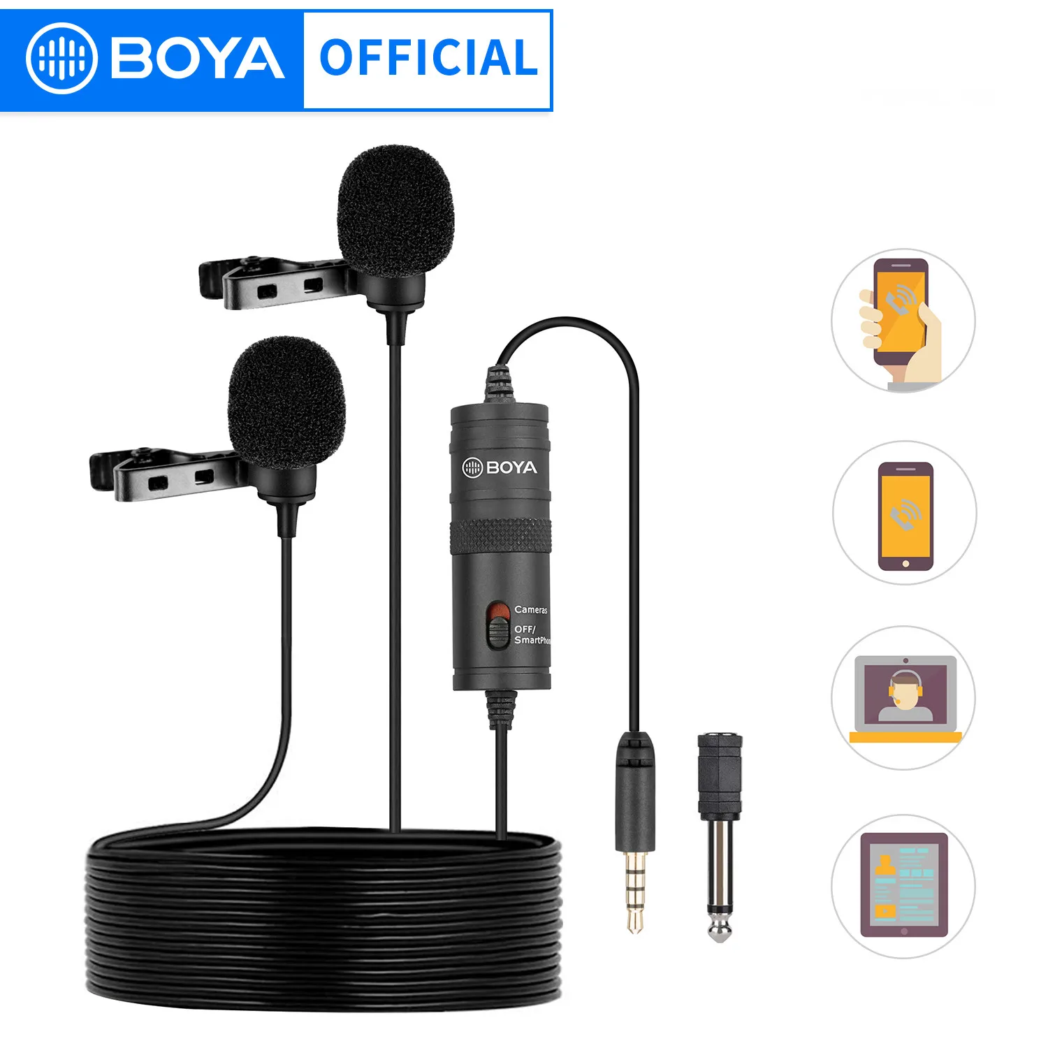 Всенаправленный конденсаторный микрофон BOYA BY-M1DM с двумя петличными микрофонами