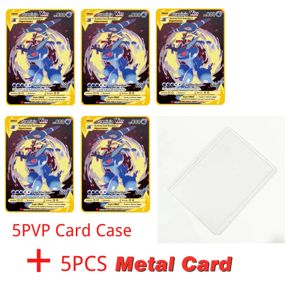 

5PCS Pokemon Iron Cards Golden Metal Pokemon Shiny Letters Pikachu Mewtwo Charizard Vmax Game Collection Card Anime Metal Gifts