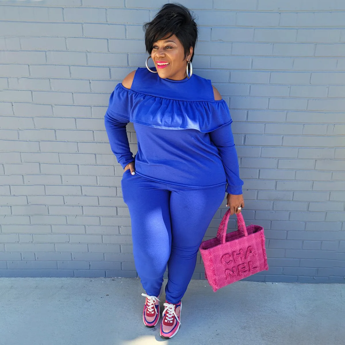 Plus Size Women 4xl Sets Off Shoulder Ruffle Shirt And Pants 2022 Autumn Fashion Two Piece Set Sexy Lady Fall Wholesale Clothes
