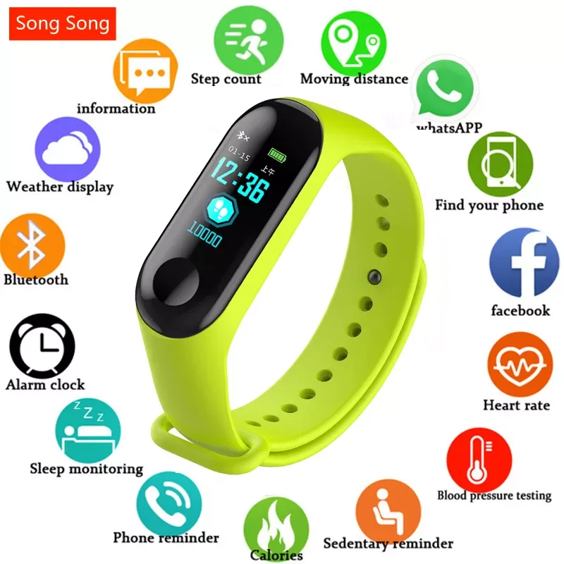 

M3 Smart Digital Watch Bracelet for Child Women with Heart Rate Monitoring Running Pedometer Colour Counter Health Sport Tracker