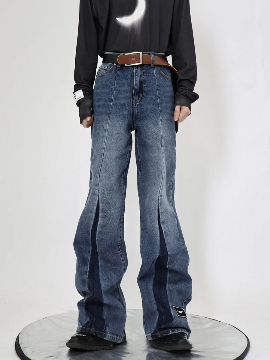 Four Seasons Men's Jeans Heavy Work Pants Label Splicing Design Casual Loose Pants Street Korean Men Ins Hot Selling Denim JEANS