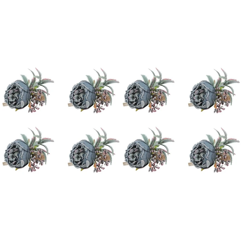 

8 шт., искусственные розы, искусственный цветок, держатель для салфеток, пряжка для салфеток, украшение для вечерние стола (синий)