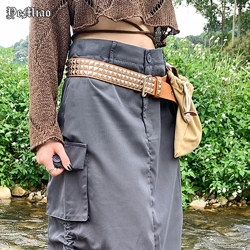 Панк винтажный ремень с заклепками для женщин Y2K Хараджуку металлическая пряжка дизайнерские корсетные аксессуары хип-хоп стритвир для женщин.