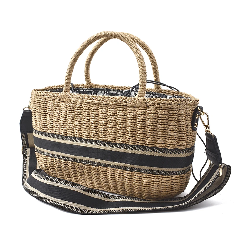 

Handmade Straw Bags for Women 2022 Summer Drawstring Woven Handbags Fashion Square Seaside Holiday Beach Bag