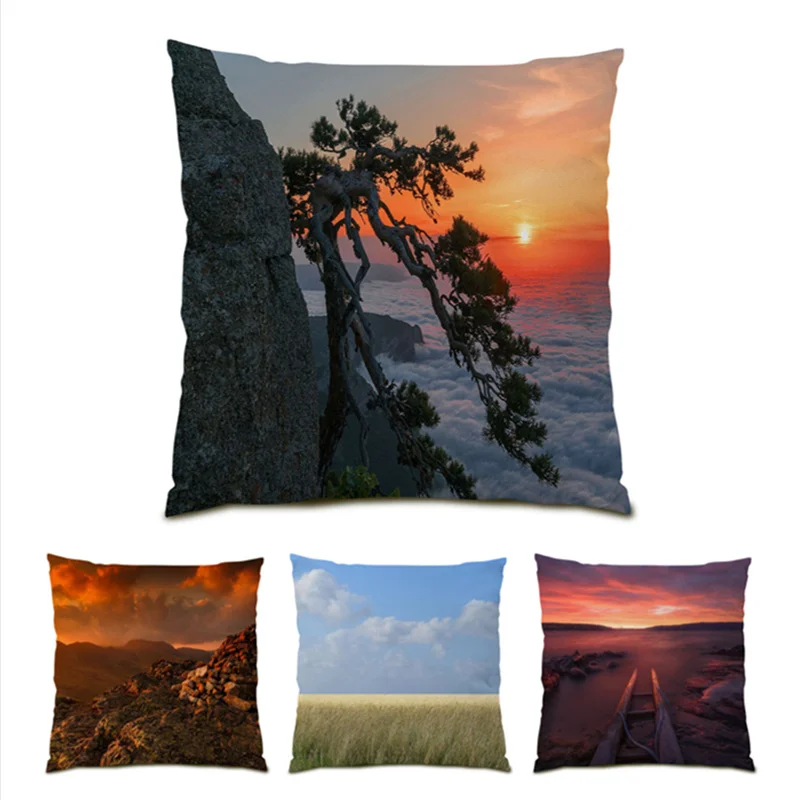 

New Nature Landscape Decorative Pillowcase Polyester Linen Sofas for Living Room Beautiful Cushion Cover Velvet Home Decor E1018