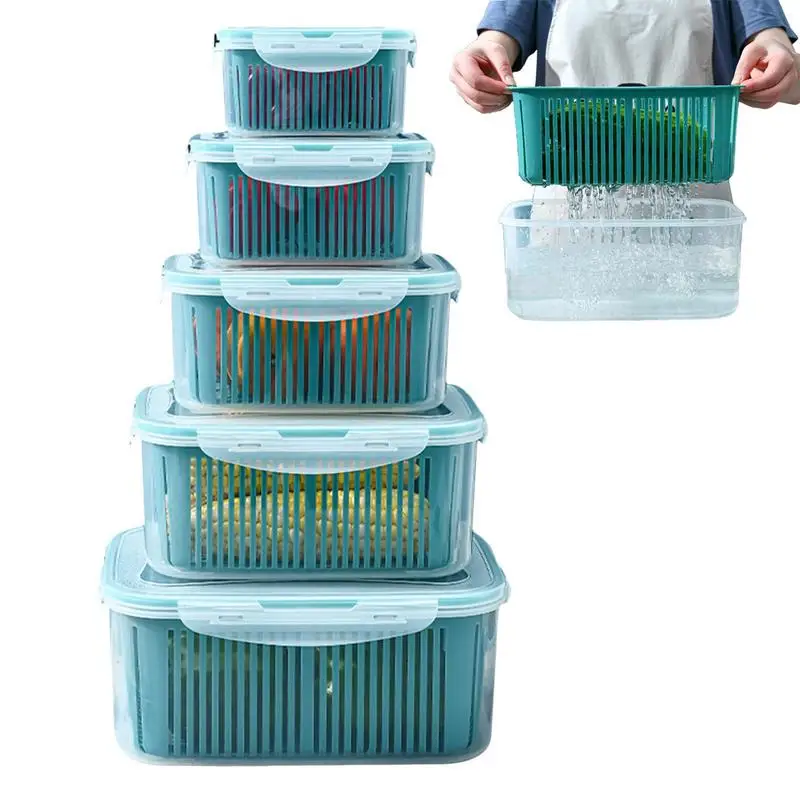 

Fridge Storage Containers Produce Keepers With Lid And Colander Refrigerator Fridge Organizer Vegetable Fruit Meat Storage