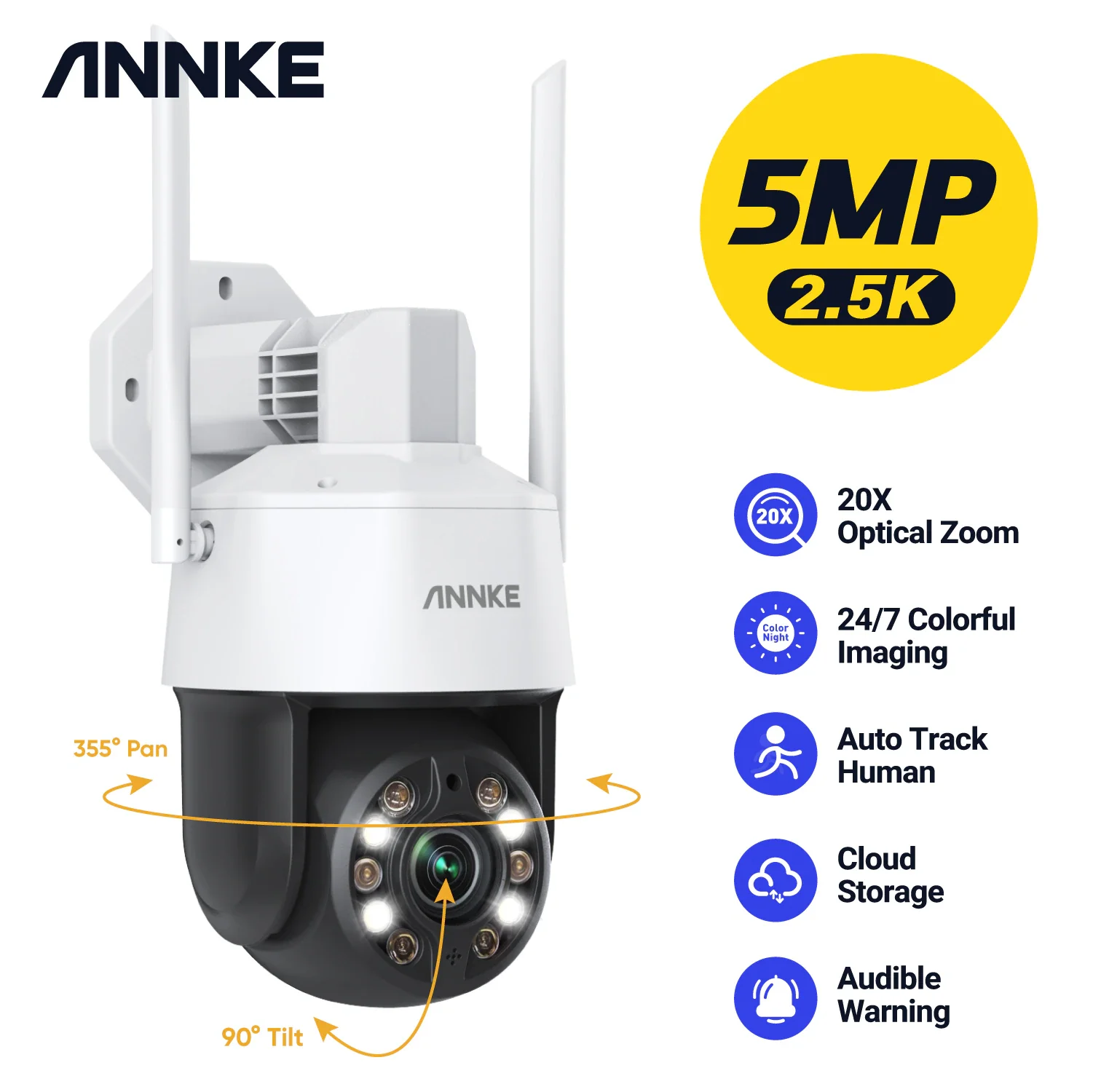 Annke 5MP Wifi PTZ IP Camera 20X Optical Zoom Video Surveillance Camera Outdoor Automatic Tracking Alexa Security Protection