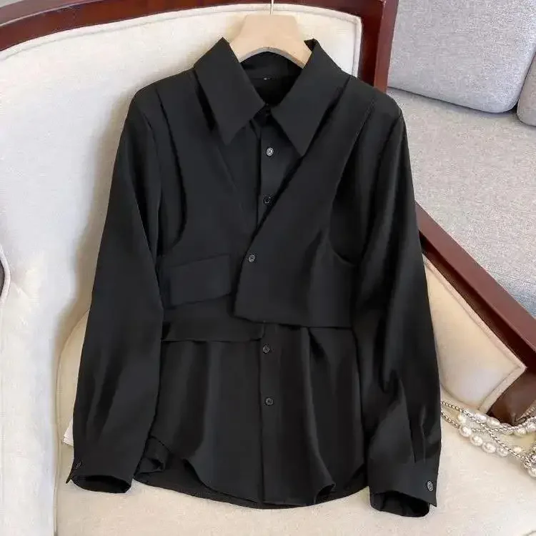 Двухсекционная женская рубашка для похудения Illusion осенний черный топ больших