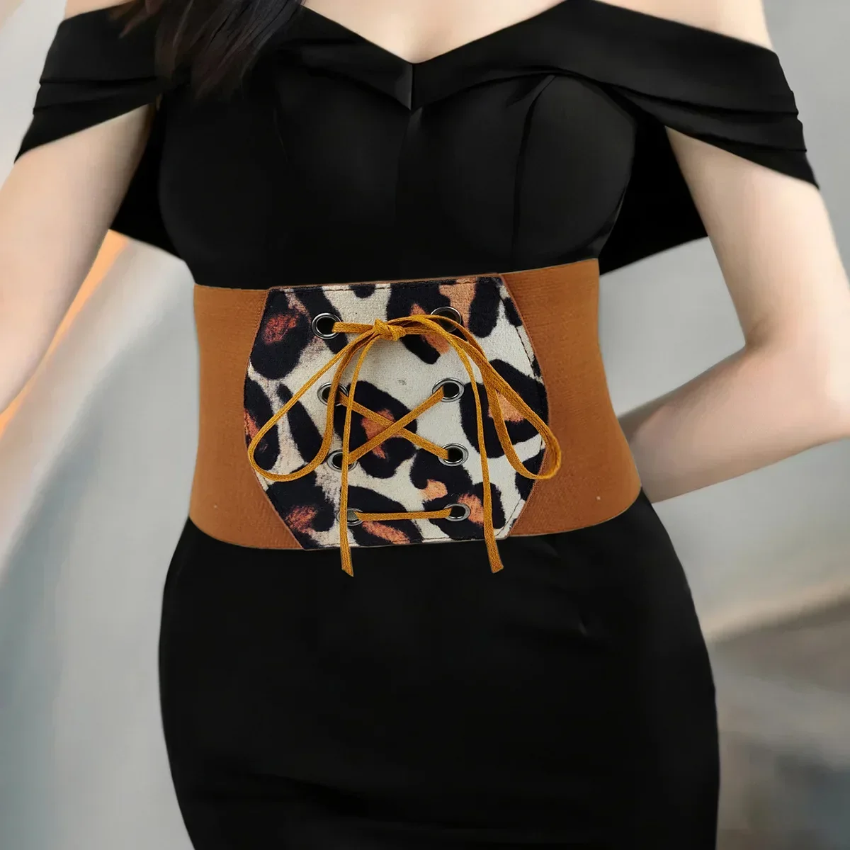 15cm Wide Women Fashion leopard Slim Corset Cummerbunds Elastic Belts Waistband Female Coat Fur Hige Waist Belt Accessory