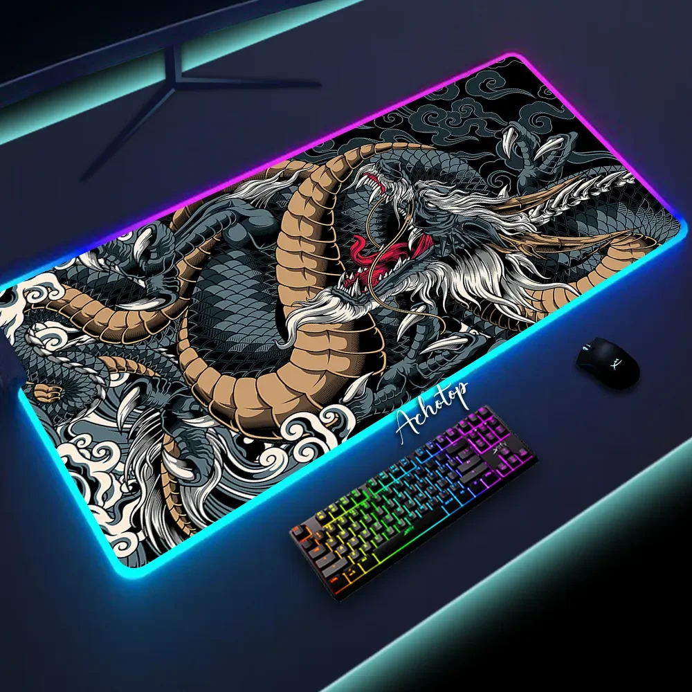 

Большой игровой коврик для мыши с RGB-подсветкой, аксессуары для игр в виде китайского дракона, компьютерная клавиатура с HD-рисунком, игровой ...