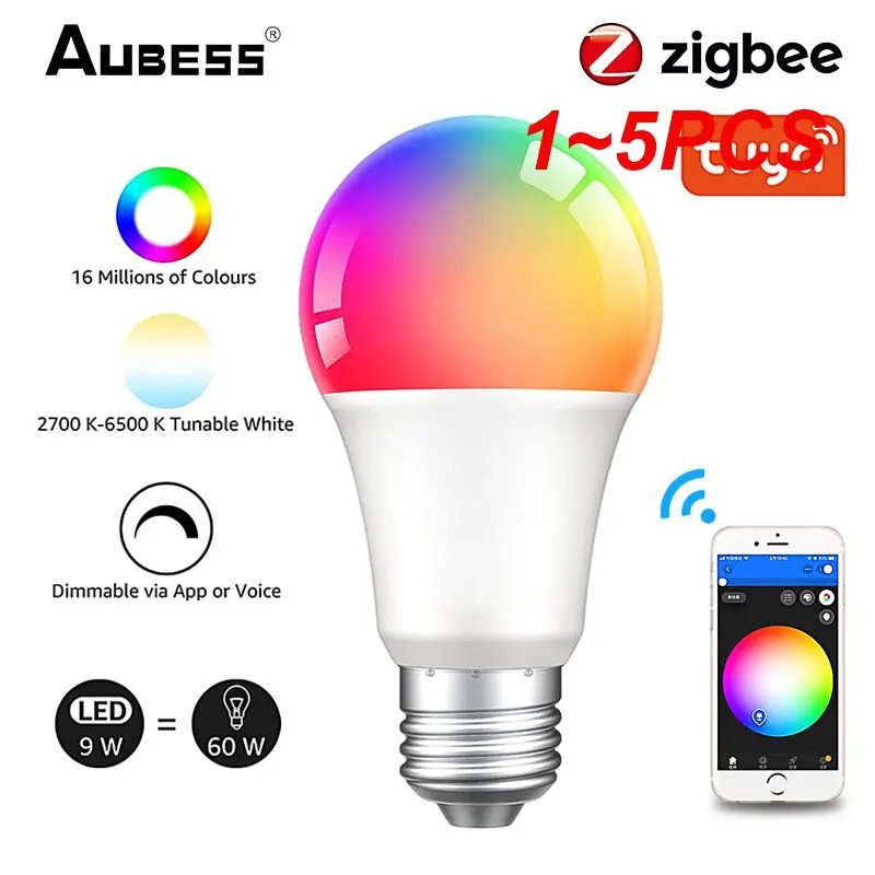 

1~5PCS Tuya Bulb Rgbcw 9w Adjustable Color Music Mode Voice Control Timer Control Compatible Alexa Home Led Light