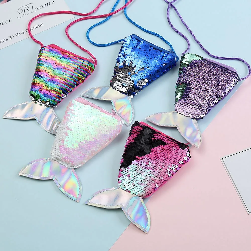 Women Mermaid Tail Sequins Coin Purse Girls Crossbody Bags Sling Money Change Card Holder Wallet Purse Bag Pouch For Kids Gifts