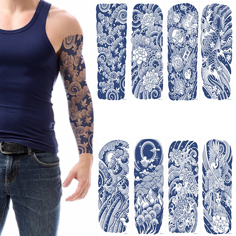

Водостойкая Временная тату-наклейка, тотем, Геометрическая полноразмерная тату на всю руку, рукав большого размера, искусственная татуировка, тату для тела для мужчин и женщин