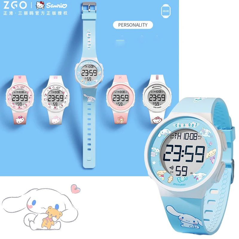 Reloj electrónico Original Hello Kitty Cinnamoroll para mujer, reloj inteligente Sanrio de dibujos animados para estudiantes, resistente al agua, multifunción
