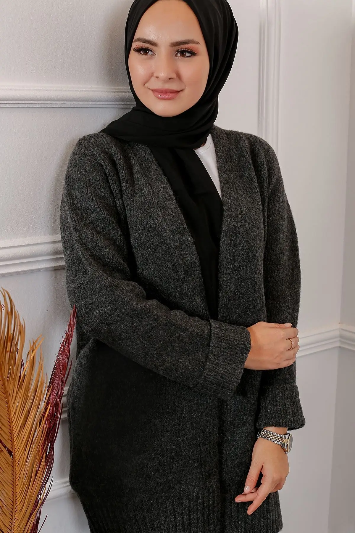 

Sweater Cardigan 7568 Anthracite 21 FWTRT7568 Women Muslim Sweater