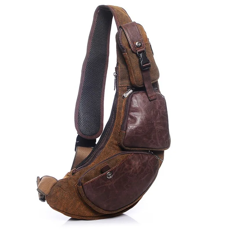 

Men Canvas PU Leather Travel Riding Motorcycle Cross Body Messenger Shoulder Back pack Sling Chest Bag