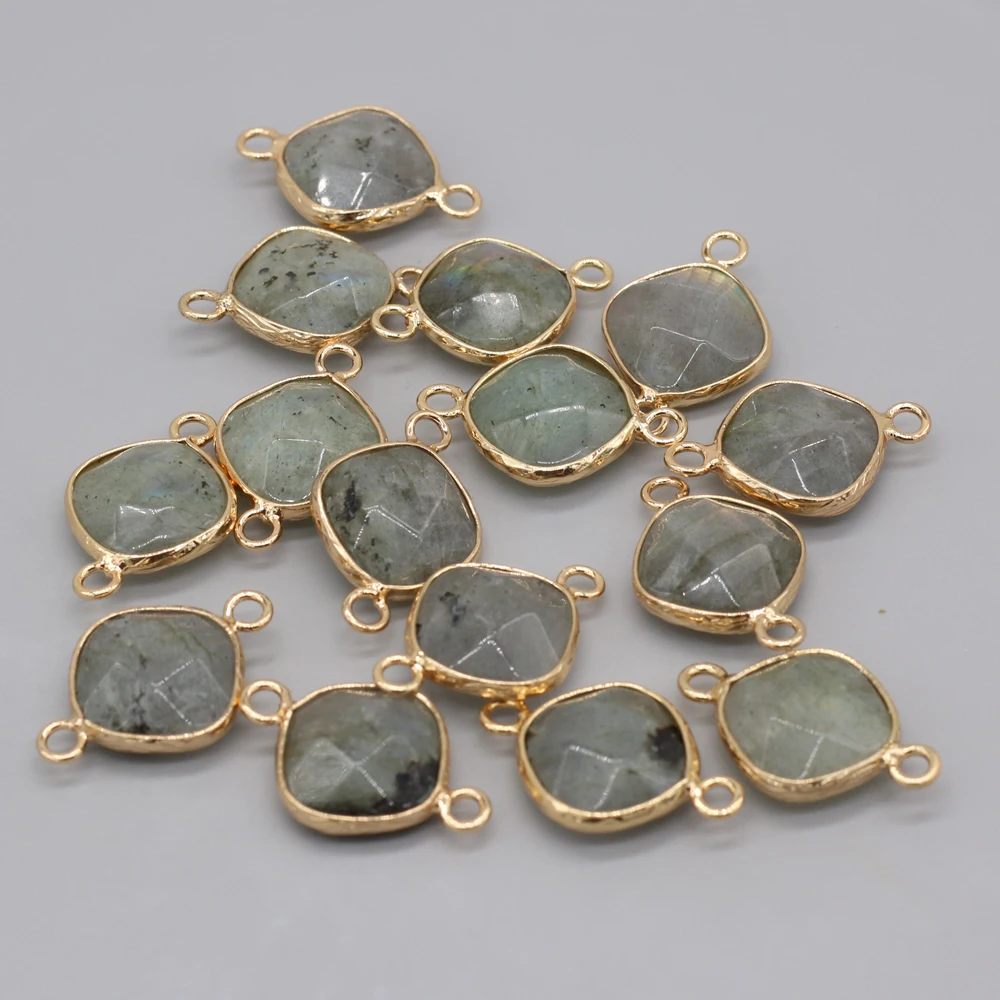 

2021New Natural Stone Flash Labradorite Irregular Round Gold-plated Faceted Pendant Fashion Necklace Earrings For Jewelry Making