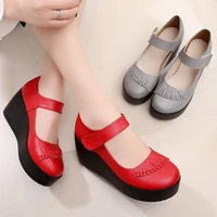 soft medium heel mary jane shoes women pumps 2021 spring wedges shoes for woman platform shoes ladies 41 42 43 mother shoe