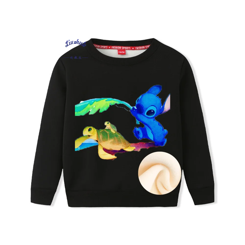 

Tortoise Stitch print Black jumper Sweatshirt Lovely Cotton Comfort Add wool Thickening Pullover for Kids Toddler 2-14Y hoodies