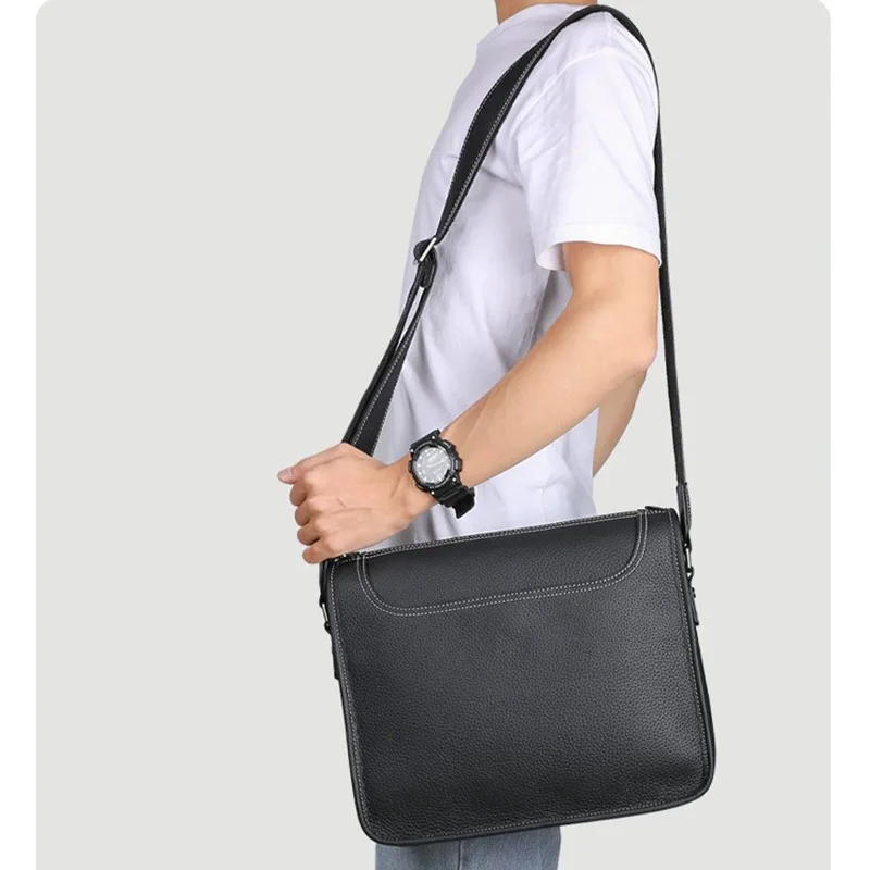 For Men Crossbody Bag Male Casual Luxury Vintage Man Bags Genuine Cow Leather Shoulder Bag Fashion Handbags Pad Black Bag