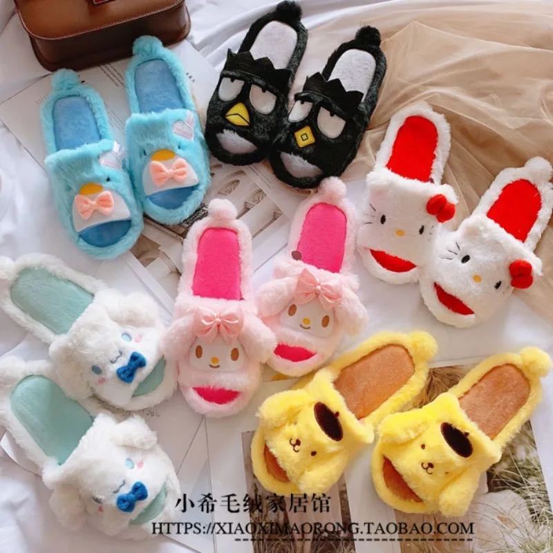 

Kawaii Sanrio Hello Kitty Plush Slippers Cute Cartoon Anime Slippers Home Shoes Home Indoor Floor Non-slip