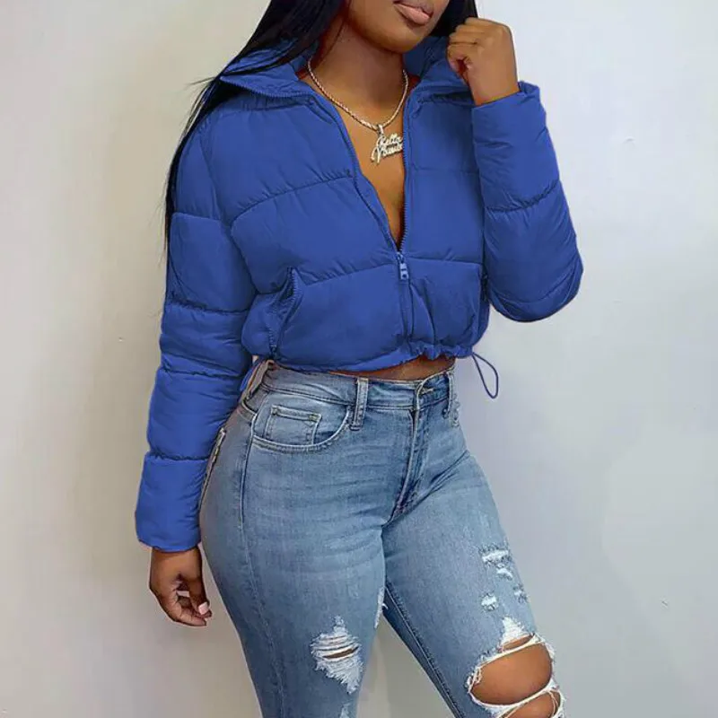 2021 Women Coat Fashion Long Sleeve Zipper Jackets Warm Autumn Winter Short Solid Slim Thick Female Casual Bread Parkas Overcoat