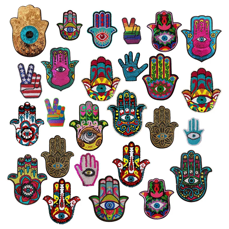 

Hand Embroidery Stickers Iron-on Patches for Clothes Eye Pattern Sequin Appliques Hand-Sewn Hippie DIY Clothing Appliques