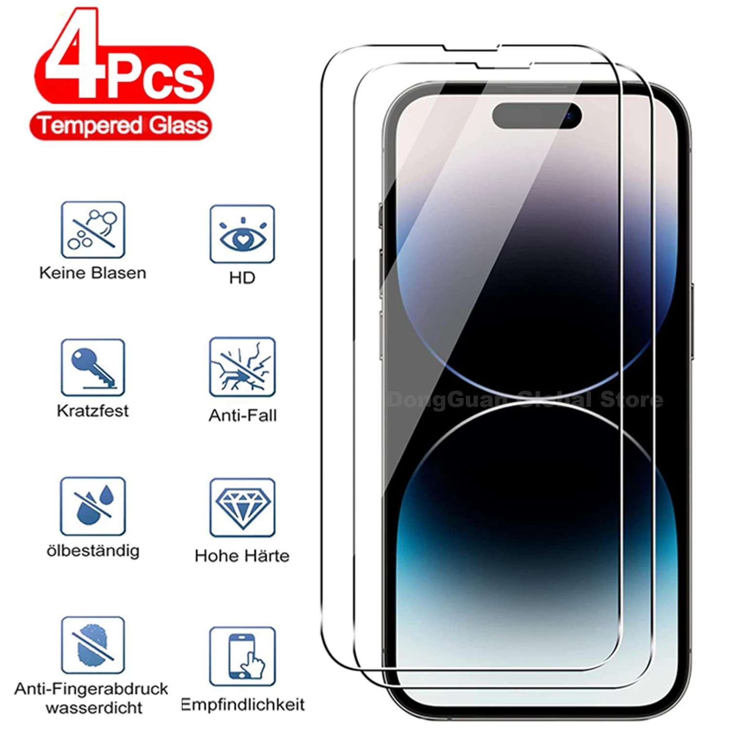

2/4Pcs High Auminum Tempered Glass For iPhone 14 Pro Plus Max Screen Protector Glass Film