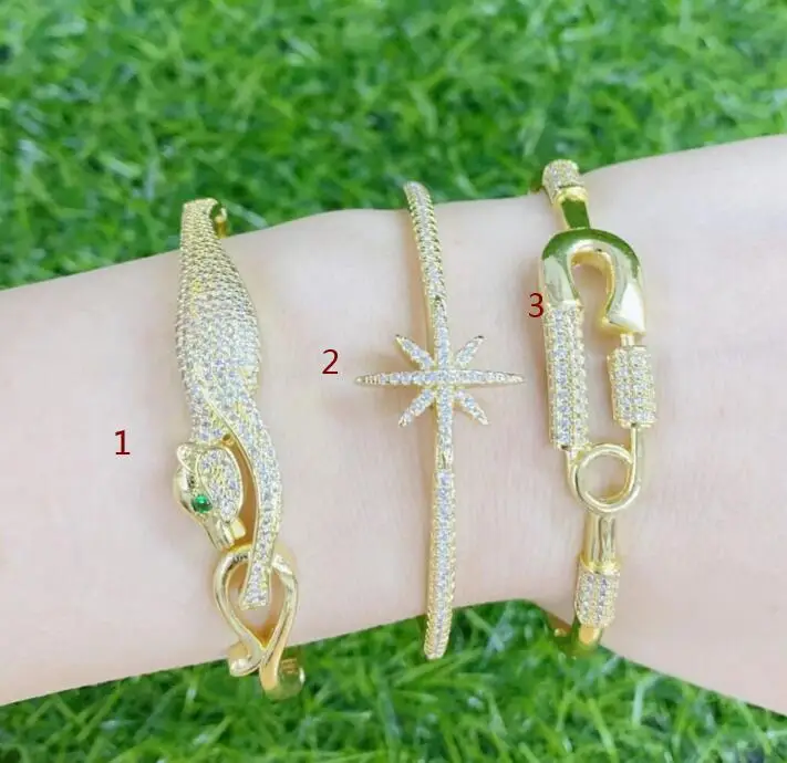 

1pcs Crystal Zircon Leopard Star Paperclip Enamel Bangle for Women Adjustable Open Cuff Bangles Best Party Jewelry ds4s