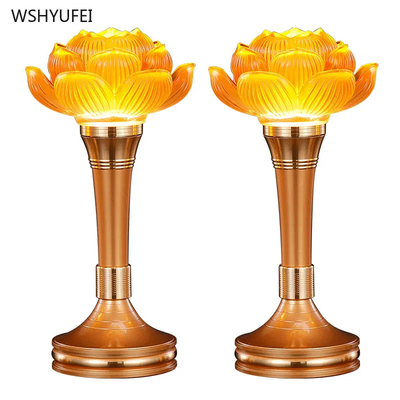 

2pc Crystal Glazed LED 110v~220v Lotus Lantern Home Buddha Hall Offering Buddha Changming Lamp Decoration home decor table lamp