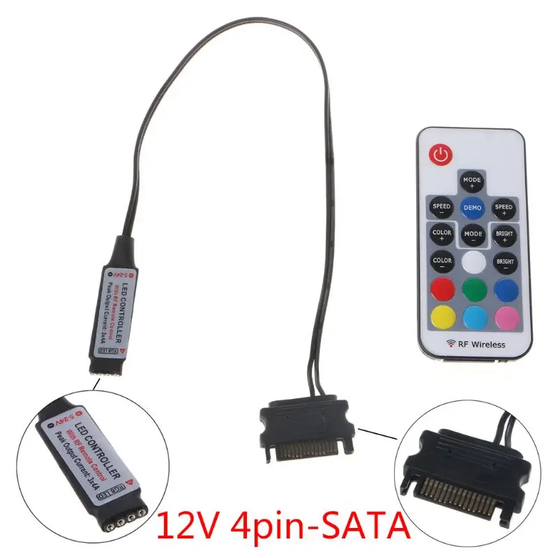 

RGB LED Controller 12V RF Wireless Remote Control Large 4Pin RGB LED Strip Controller for PC Computer for CASE Ligh