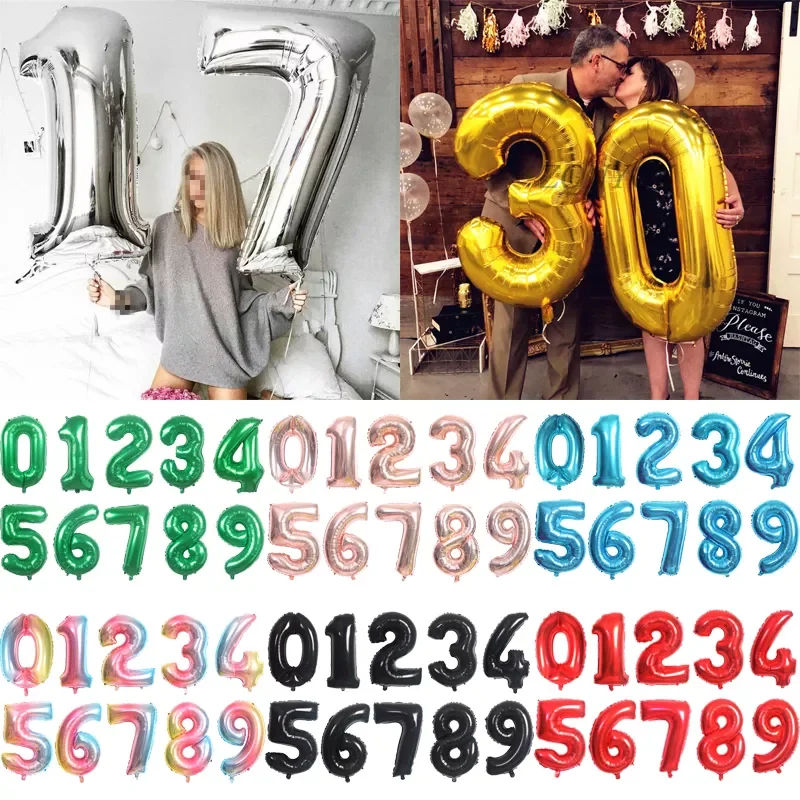 

Large Digital Foil Balloon Silver Black Number balloons Birthday Party Decoration Baby Shower Kids Big Air Toy Globos