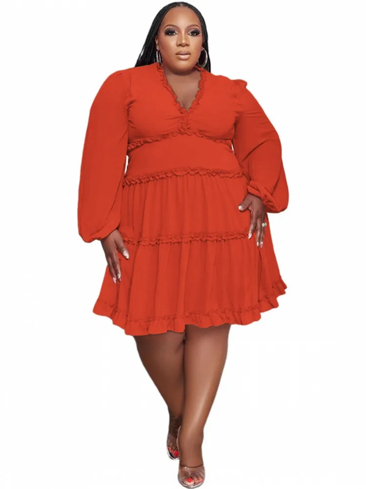

Big Size African Dress For Women Autumn Winter New African Clothing Dashiki Solid Long Sleeve Fashion Ruffles Dress Party Robe