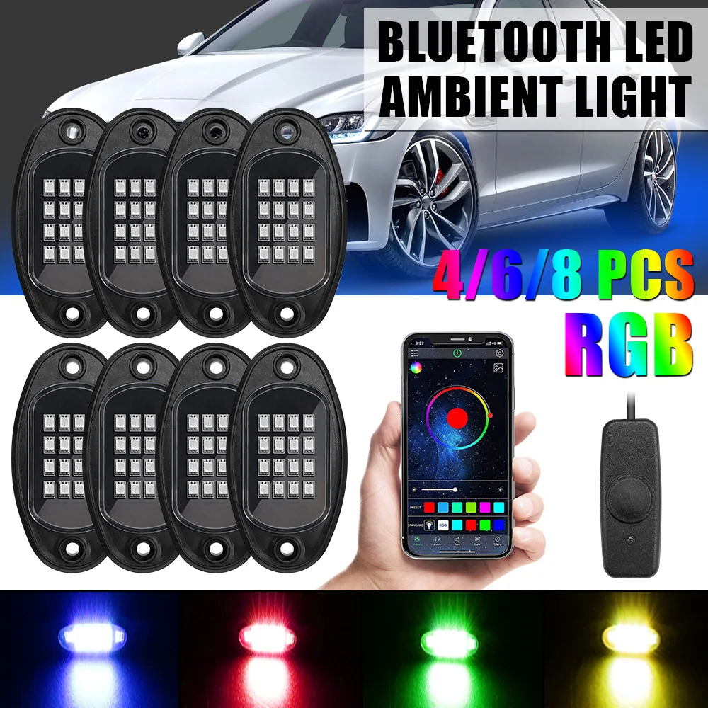 LEEPEE музыкальная Синхронизация Bluetooth управление через приложение 4/6/8 в 1 RGB светодиодный Рок-светильник s автомобильный светильник шасси Undergolw для джипа внедорожного грузовика LEEPEE музыкальная Синхронизация Bluetooth управление через приложение 4/6/8 в 1 RGB светодиодный Рок-светильник s автомобильный светильник шасси Undergolw для джипа внедорожного грузовика