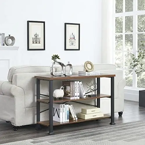 

Tier Console Sofa Table, Industrial Rustic Entryway Table with Storage Shelf for Living Room, Hallway, Brown Finish, 47-Inch Lon