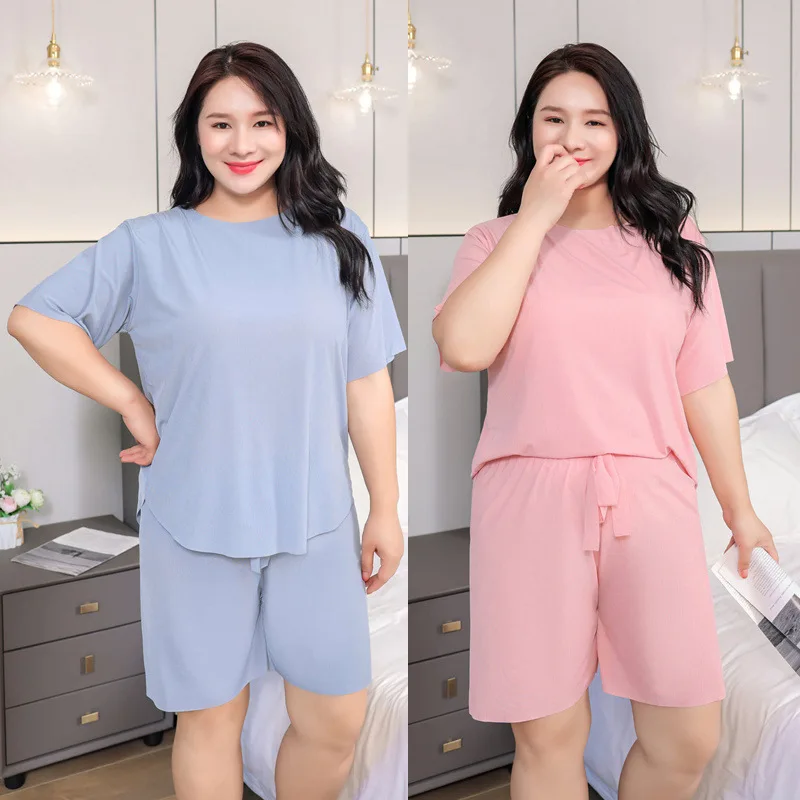 

Summer Women's Pajamas Ice Silk Set For Woman Clothing Loose Large Size Home Wear Oversized Casual Short Sleeved Set Pajamas
