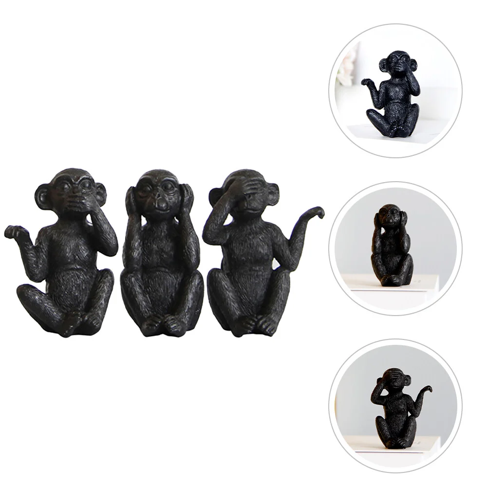 

3 Pcs Bonsai Resin Monkey Statues Animal Decor Figurines Desktop Decorative Craft Ornament Black Miniature Tabletop