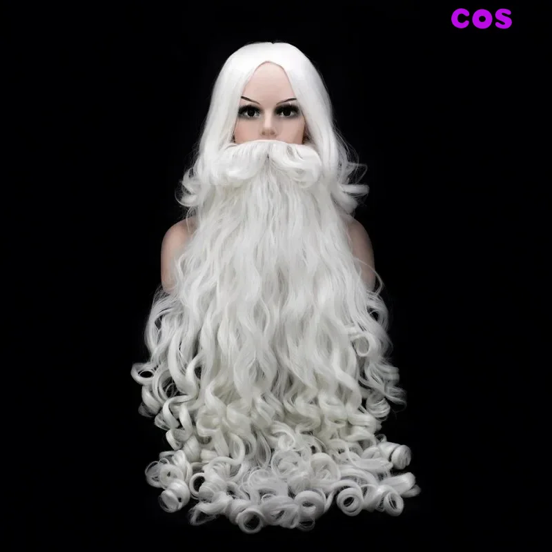 Z Рождественский парик с бородой Санта-Клауса 60/80 см белые вьющиеся длинные