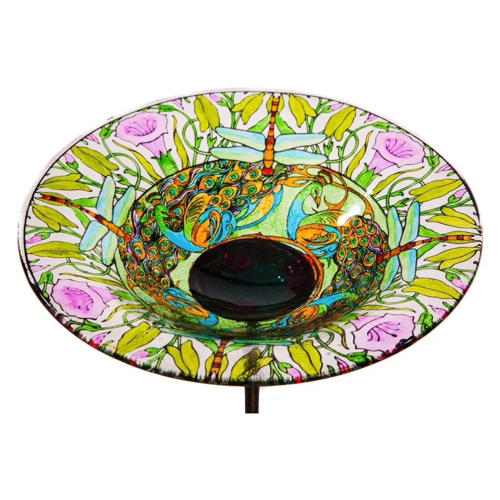 

POPTOP 10 in. Dragonfly Glass Bird Bath with Stake